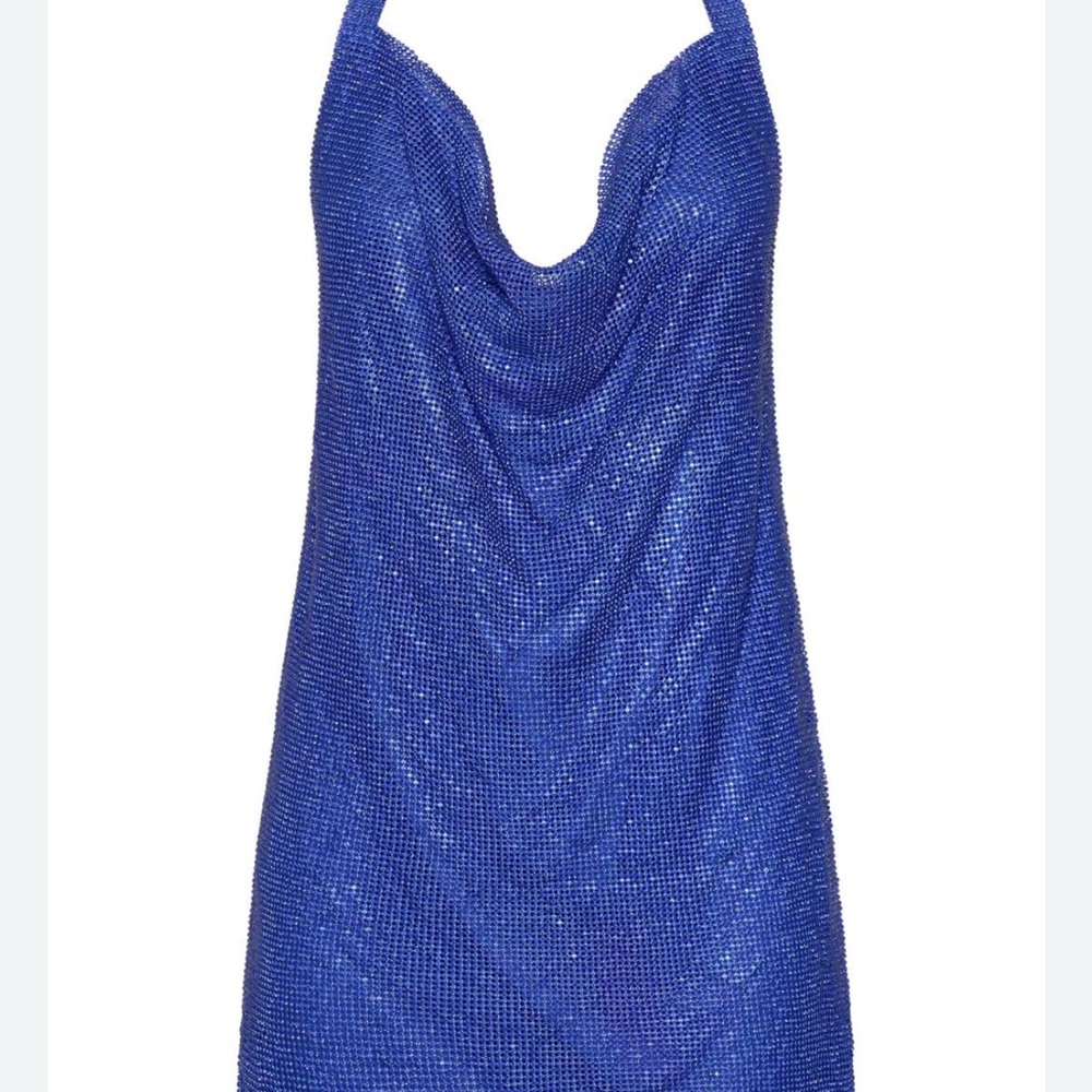 Meshki Blue Sequin Halter Dress